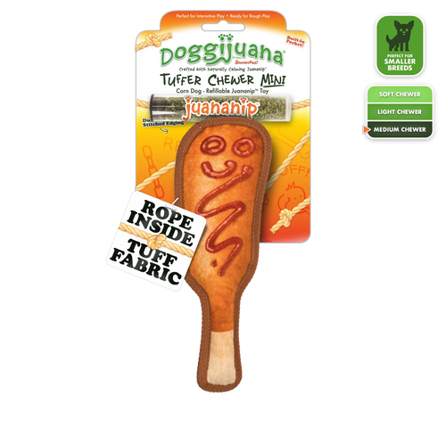 Doggijuana Tuffer Chewer Mini Refillable Corn Dog Toy