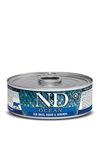 Farmina N&D Ocean Sea Bass, Squid & Shrimp Adult Cat Wet Food (Cans of 12)
