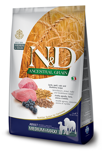 Farmina N&D Ancestral Grain Formula Medium & Maxi Lamb, Pumpkin & Blueberry Adult Dog Food (5.5-lb)