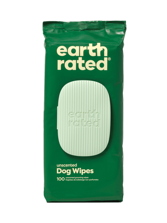 Earth Rated Plant-Based Dog Grooming Wipes (100 Wipes (1 Pack), Unscented)